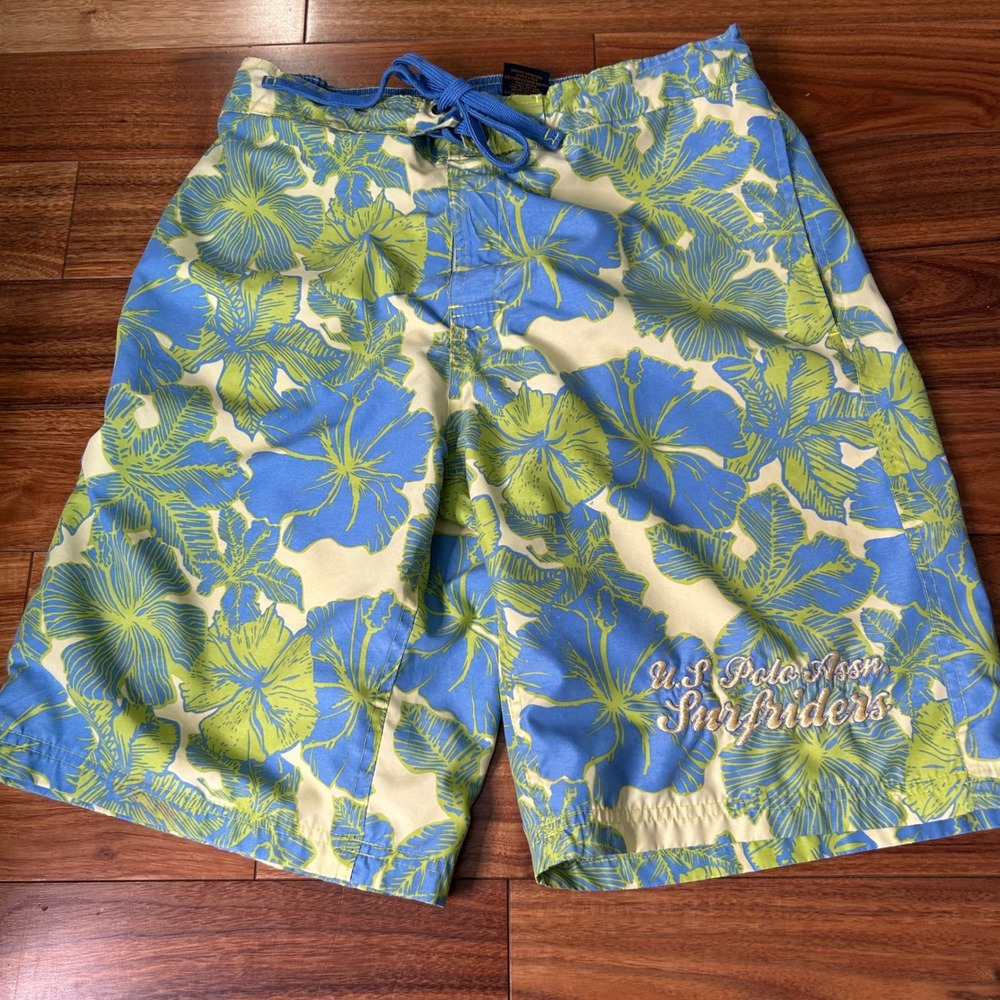 US Polo Assn Surfriders Mens Floral Board Shorts Swim Trunks Large logo